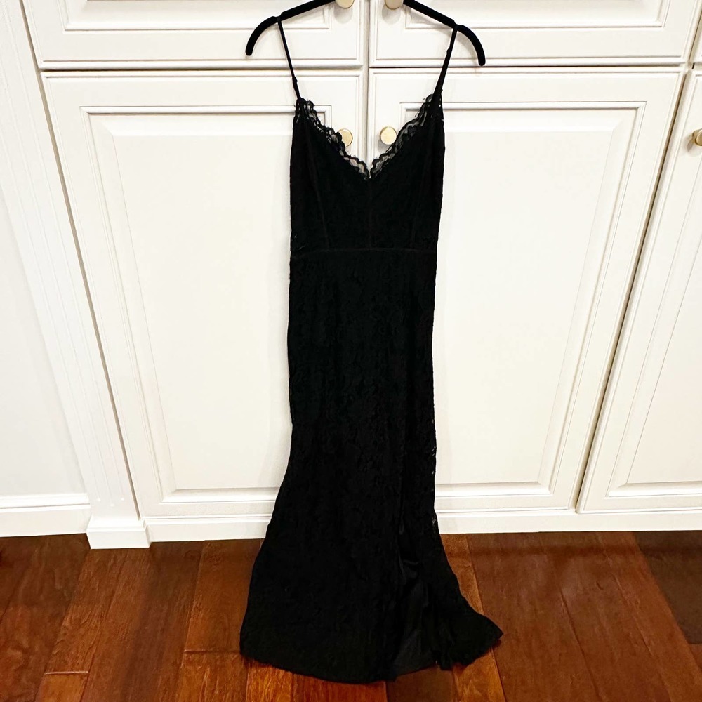 Tobi Women’s Black Lace Prom Formal Maxi Slip Dress High Slit